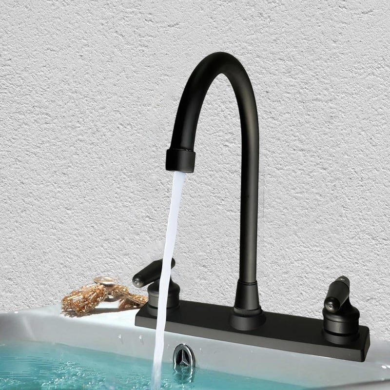 CHOUPIJIANG RV Kitchen Faucet,Kitchen Sink Faucet Replacement with Two Handle-8" Main Body,High Arc 360°Rotating Spout Kitchen Sink Faucet for RV Home Campers Motorhomes Travel Trailers,Black - Image 2
